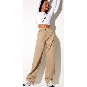 NWT Motel Jeans Relaxed Women's 90s Straight Leg‎ 28 x 33 High Rise Beige Denim